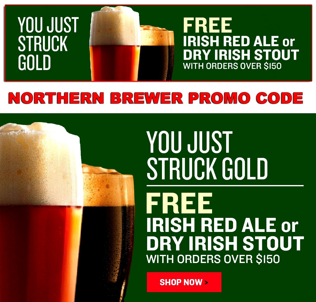 Use this Northern Brewer promo code for a free Irish Ale or Irish Stout Beer kit from NorthernBrewer.com