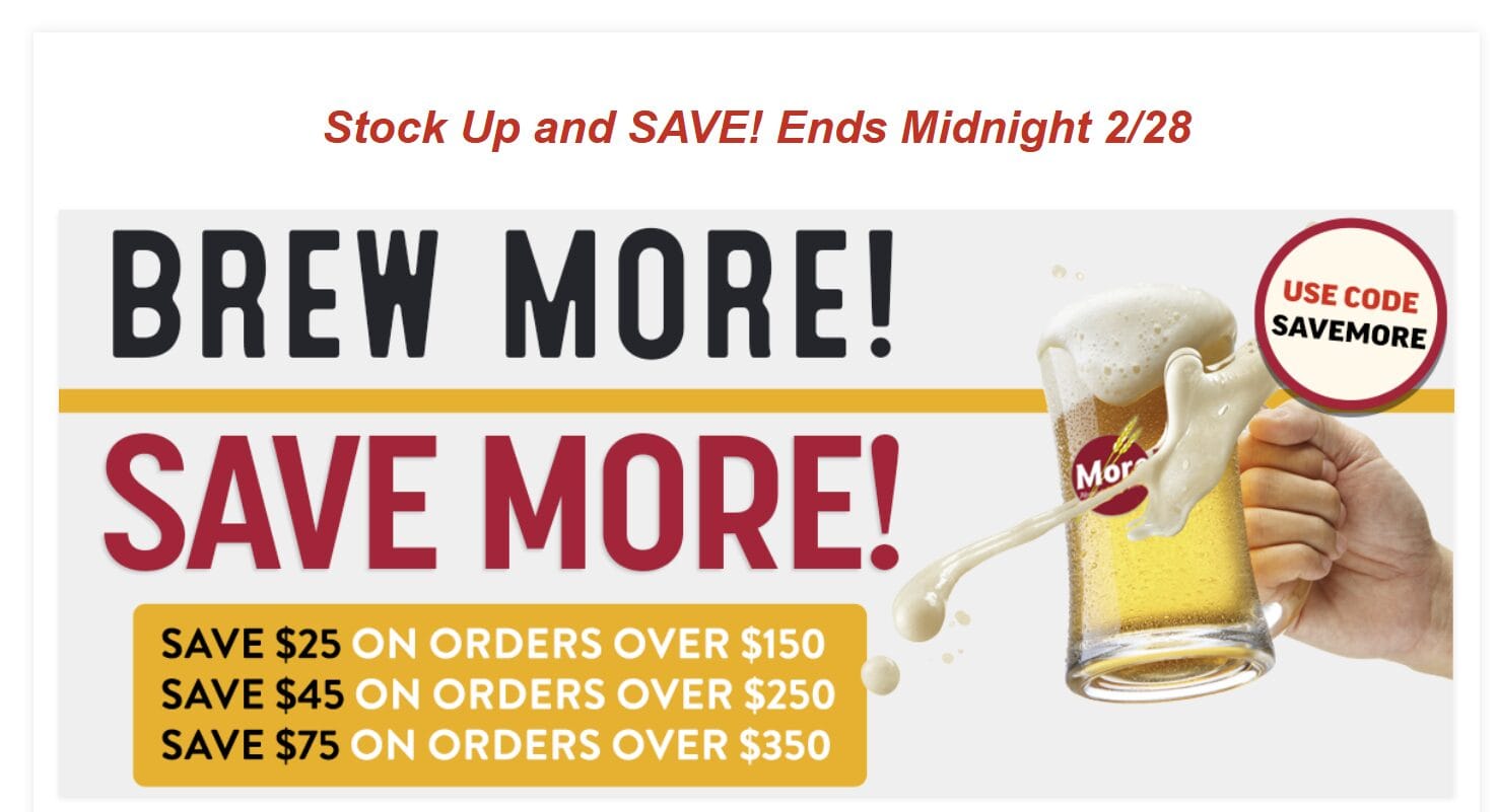 Save up to $75 off your order with this Morebeer.com coupon code